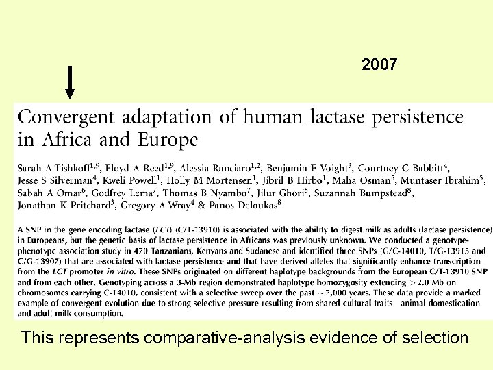 2007 This represents comparative-analysis evidence of selection 