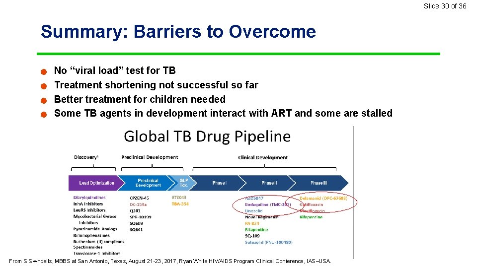 Slide 30 of 36 Summary: Barriers to Overcome n n No “viral load” test