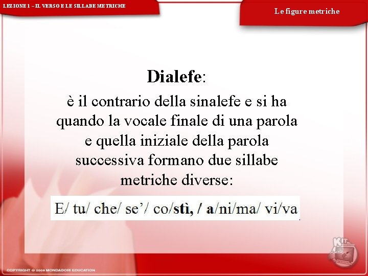 LEZIONE 1 – IL VERSO E LE SILLABE METRICHE Le figure metriche Dialefe: è