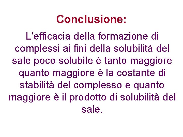 Conclusione: L’efficacia della formazione di complessi ai fini della solubilità del sale poco solubile