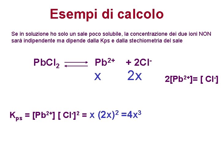 Esempi di calcolo Se in soluzione ho solo un sale poco solubile, la concentrazione