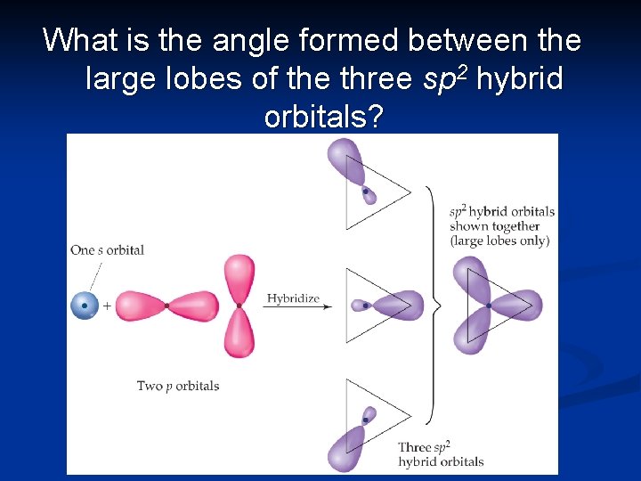 What is the angle formed between the large lobes of the three sp 2