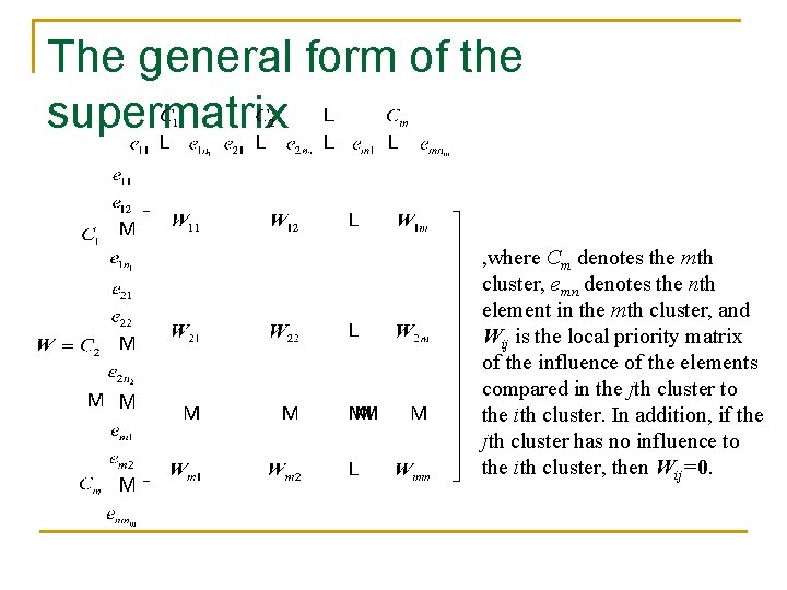 The general form of the supermatrix , where Cm denotes the mth cluster, emn