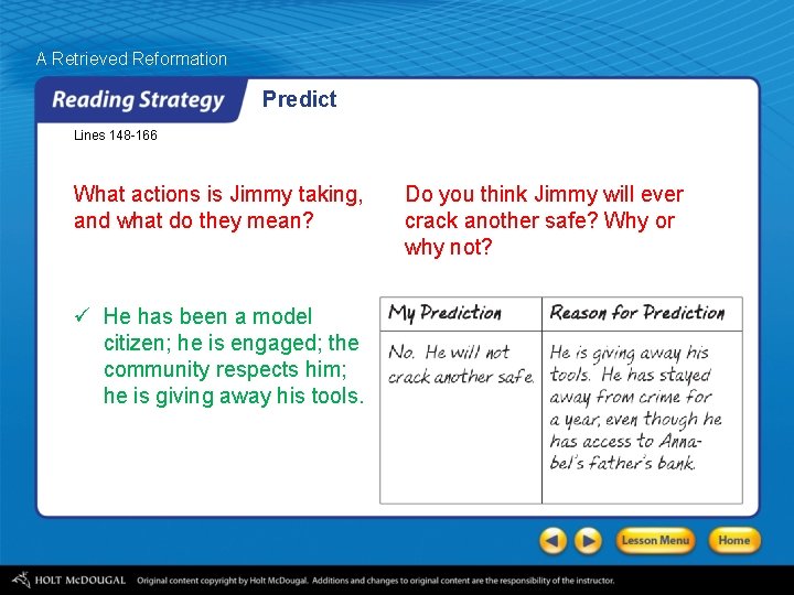 A Retrieved Reformation Predict Lines 148 -166 What actions is Jimmy taking, and what