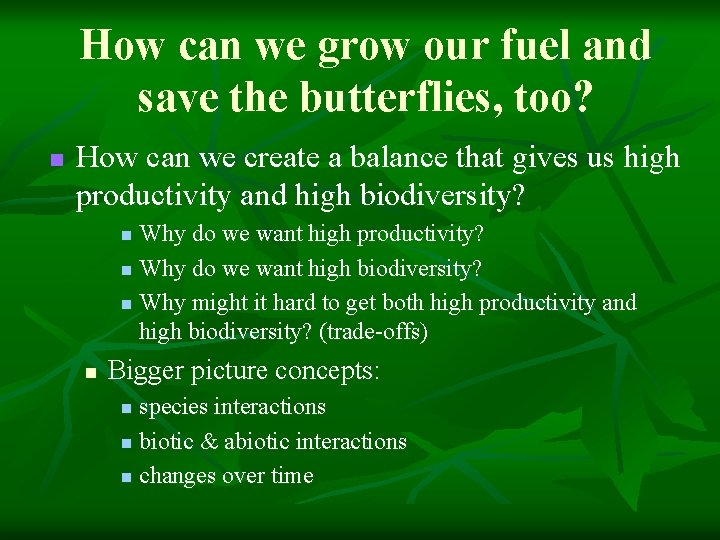 How can we grow our fuel and save the butterflies, too? n How can