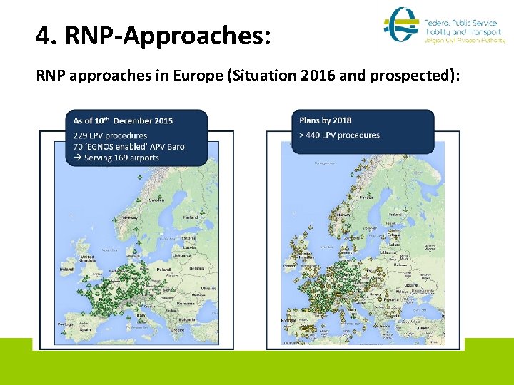 4. RNP-Approaches: RNP approaches in Europe (Situation 2016 and prospected): 