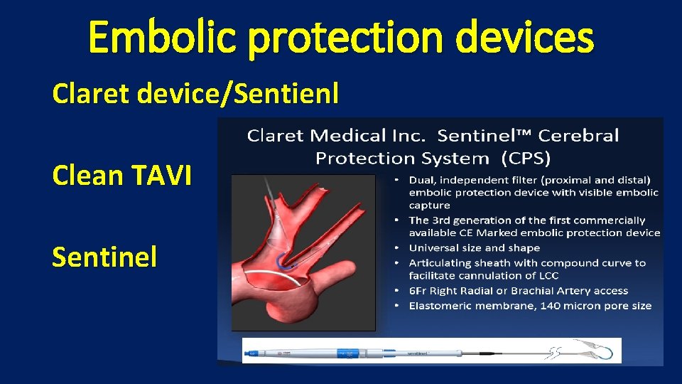 Embolic protection devices Claret device/Sentienl Clean TAVI Sentinel 