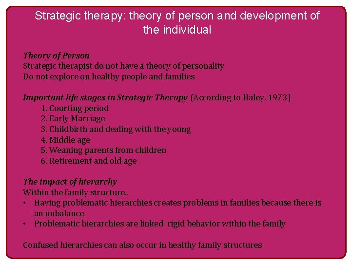Strategic therapy: theory of person and development of the individual Theory of Person Strategic