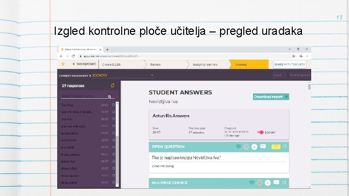 13 Izgled kontrolne ploče učitelja – pregled uradaka 