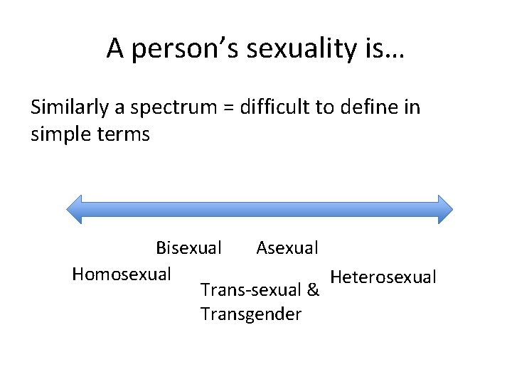 A person’s sexuality is… Similarly a spectrum = difficult to define in simple terms