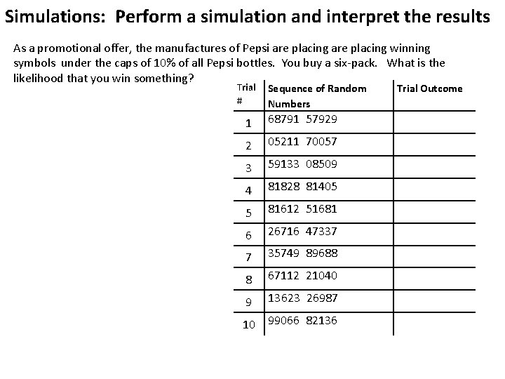 Simulations: Perform a simulation and interpret the results As a promotional offer, the manufactures