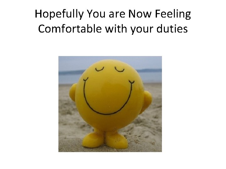 Hopefully You are Now Feeling Comfortable with your duties 