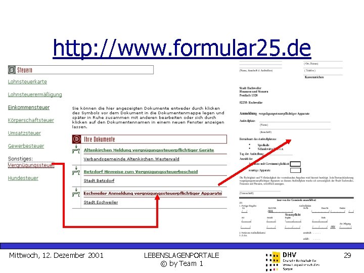 http: //www. formular 25. de Mittwoch, 12. Dezember 2001 LEBENSLAGENPORTALE © by Team 1