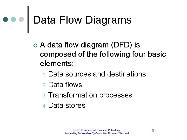 Data Flow Diagrams ¢ A data flow diagram (DFD) is composed of the following