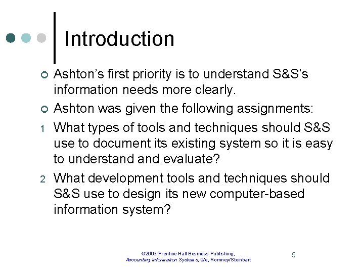 Introduction ¢ ¢ 1 2 Ashton’s first priority is to understand S&S’s information needs