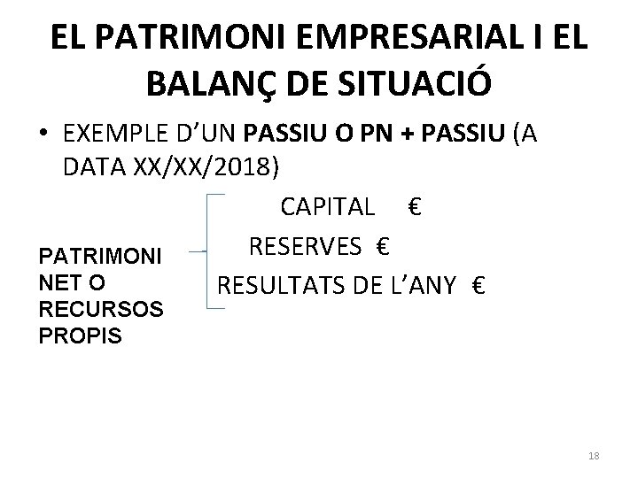 EL PATRIMONI EMPRESARIAL I EL BALANÇ DE SITUACIÓ • EXEMPLE D’UN PASSIU O PN