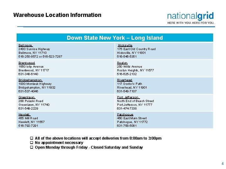 Warehouse Location Information Down State New York – Long Island Bellmore 2400 Sunrise Highway
