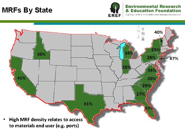 MRFs By State • High MRF density relates to access to materials end user