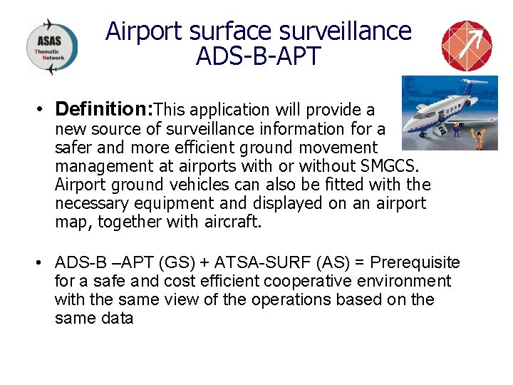 Airport surface surveillance ADS-B-APT • Definition: This application will provide a new source of