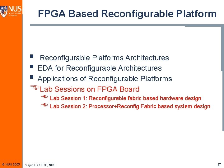 FPGA Based Reconfigurable Platform § Reconfigurable Platforms Architectures § EDA for Reconfigurable Architectures §