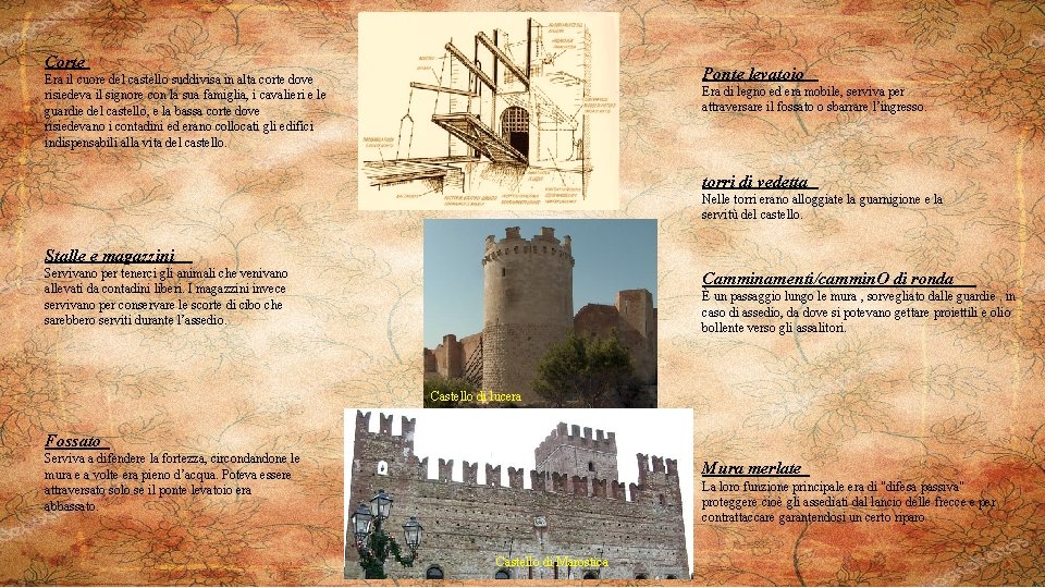 Corte Ponte levatoio Era il cuore del castello suddivisa in alta corte dove risiedeva