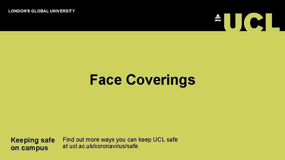 LONDON'S GLOBAL UNIVERSITY Face Coverings Keeping safe Find out more ways you can keep