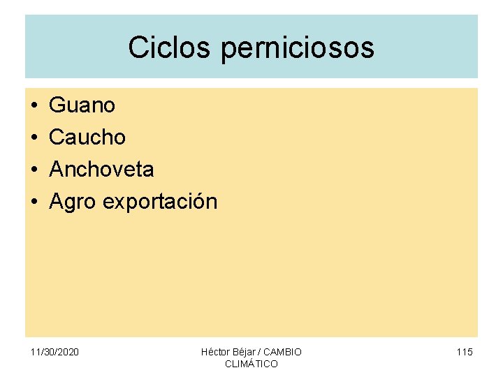 Ciclos perniciosos • • Guano Caucho Anchoveta Agro exportación 11/30/2020 Héctor Béjar / CAMBIO