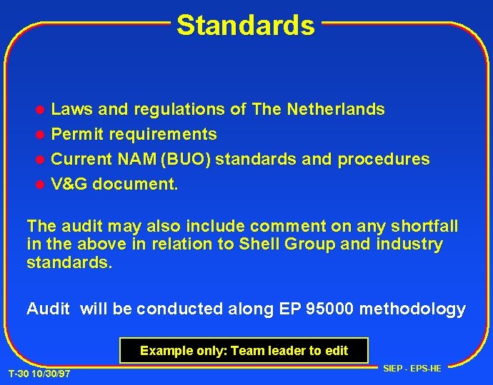 Standards Laws and regulations of The Netherlands l Permit requirements l Current NAM (BUO)