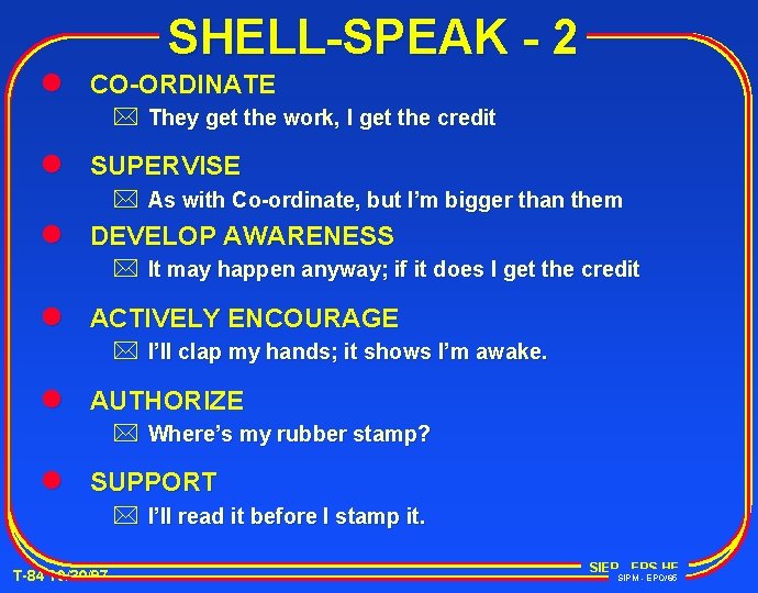 SHELL-SPEAK - 2 l CO-ORDINATE * They get the work, I get the credit