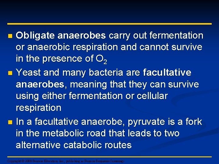 Obligate anaerobes carry out fermentation or anaerobic respiration and cannot survive in the presence