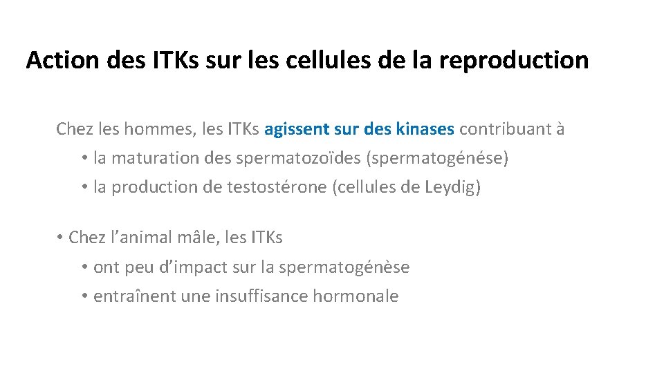 Action des ITKs sur les cellules de la reproduction Chez les hommes, les ITKs