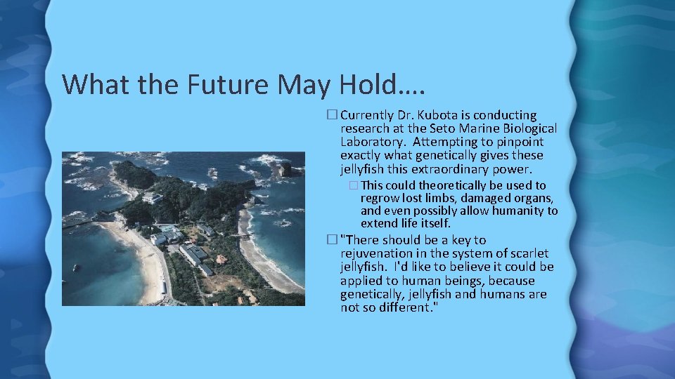 What the Future May Hold…. � Currently Dr. Kubota is conducting research at the