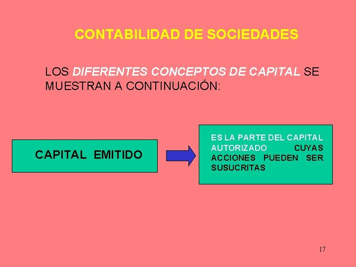 CONTABILIDAD DE SOCIEDADES LOS DIFERENTES CONCEPTOS DE CAPITAL SE MUESTRAN A CONTINUACIÓN: CAPITAL EMITIDO