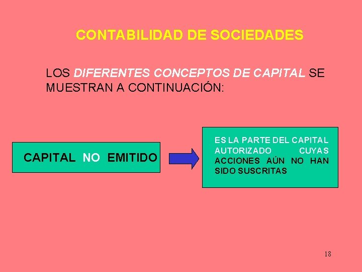 CONTABILIDAD DE SOCIEDADES LOS DIFERENTES CONCEPTOS DE CAPITAL SE MUESTRAN A CONTINUACIÓN: CAPITAL NO