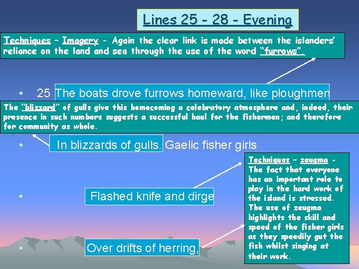 Lines 25 - 28 - Evening Techniques – Imagery - Again the clear link