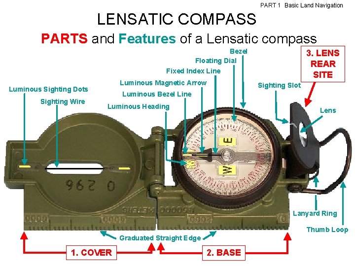 PART 1 Basic Land Navigation LENSATIC COMPASS PARTS and Features of a Lensatic compass