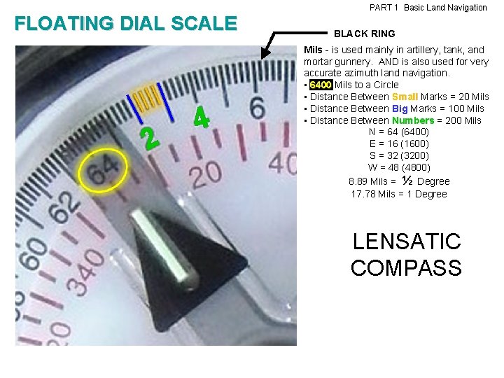 FLOATING DIAL SCALE 2 4 PART 1 Basic Land Navigation BLACK RING Mils -