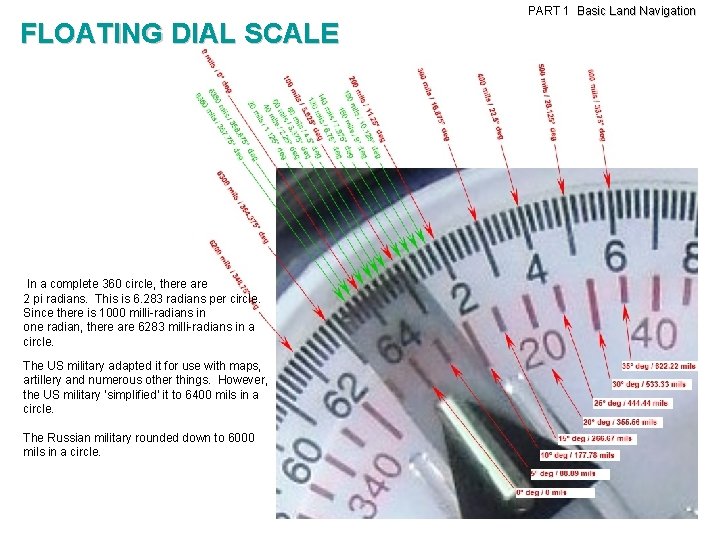 FLOATING DIAL SCALE In a complete 360 circle, there are 2 pi radians. This