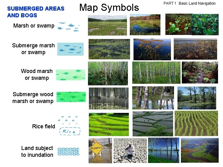 SUBMERGED AREAS AND BOGS Marsh or swamp Submerge marsh or swamp Wood marsh or