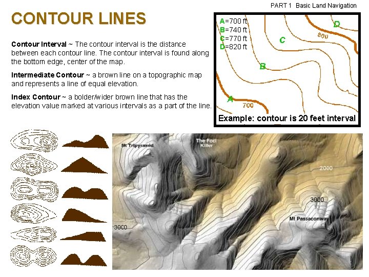 PART 1 Basic Land Navigation CONTOUR LINES Contour Interval ~ The contour interval is PART 1 Basic Land Navigation CONTOUR LINES Contour Interval ~ The contour interval is