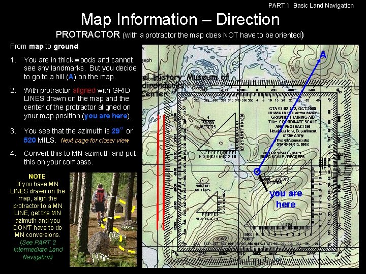 PART 1 Basic Land Navigation Map Information – Direction PROTRACTOR (with a protractor the