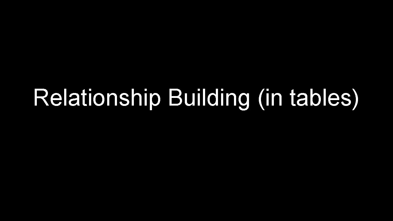 Relationship Building (in tables) Relationship Building (in tables)