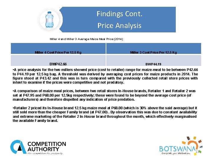 Findings Cont. Price Analysis Miller 4 and Miller 3 Average Maize Meal Price (2014)