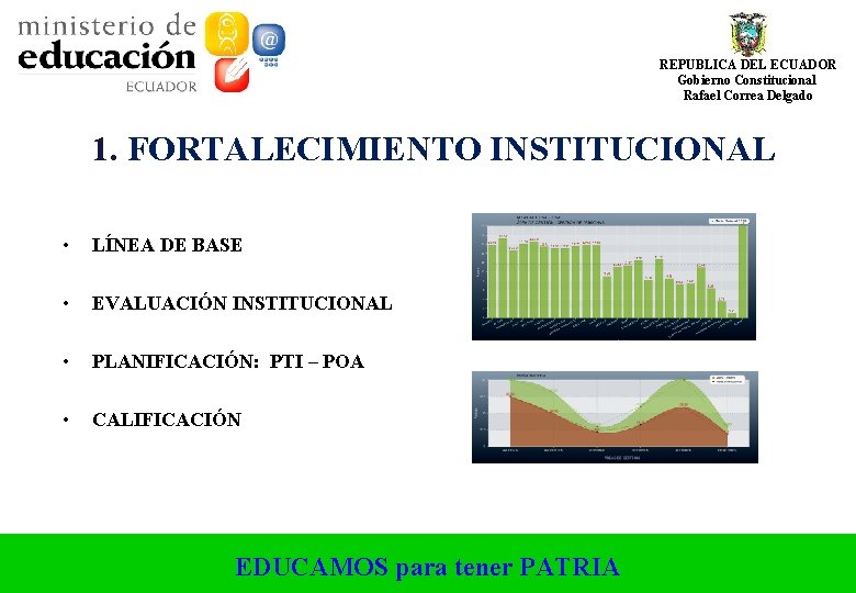 REPUBLICA DEL ECUADOR Gobierno Constitucional Rafael Correa Delgado 1. FORTALECIMIENTO INSTITUCIONAL • LÍNEA DE REPUBLICA DEL ECUADOR Gobierno Constitucional Rafael Correa Delgado 1. FORTALECIMIENTO INSTITUCIONAL • LÍNEA DE