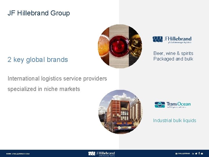 JF Hillebrand Group 2 key global brands Beer, wine & spirits Packaged and bulk