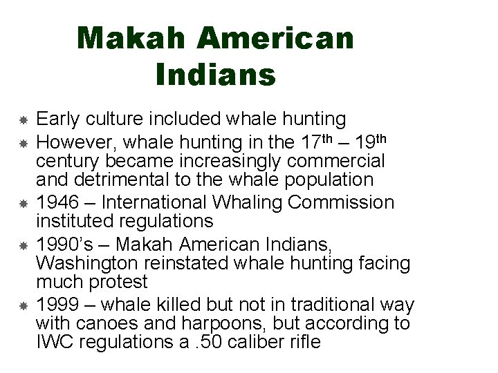 Makah American Indians Early culture included whale hunting However, whale hunting in the 17
