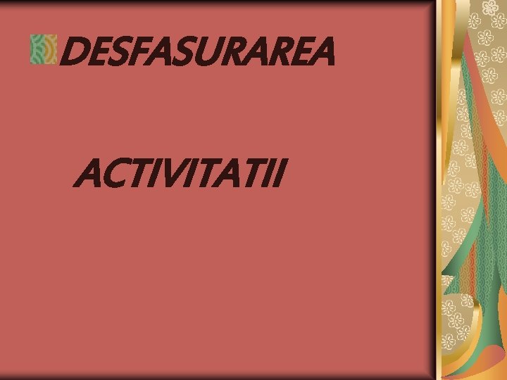 DESFASURAREA ACTIVITATII 