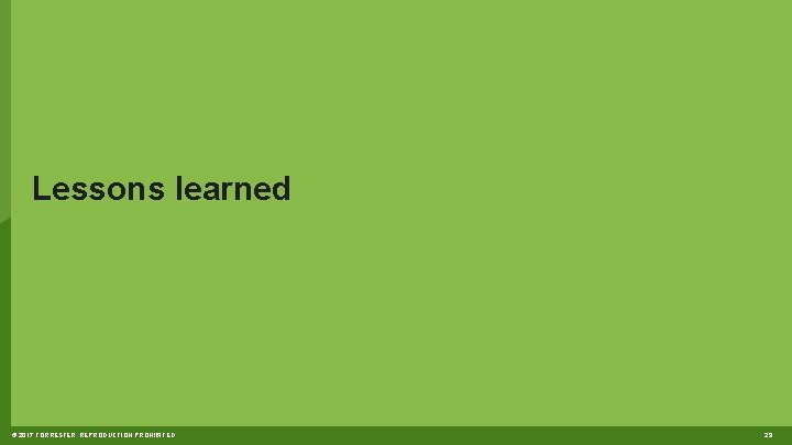 Lessons learned © 2017 FORRESTER. REPRODUCTION PROHIBITED. 29 
