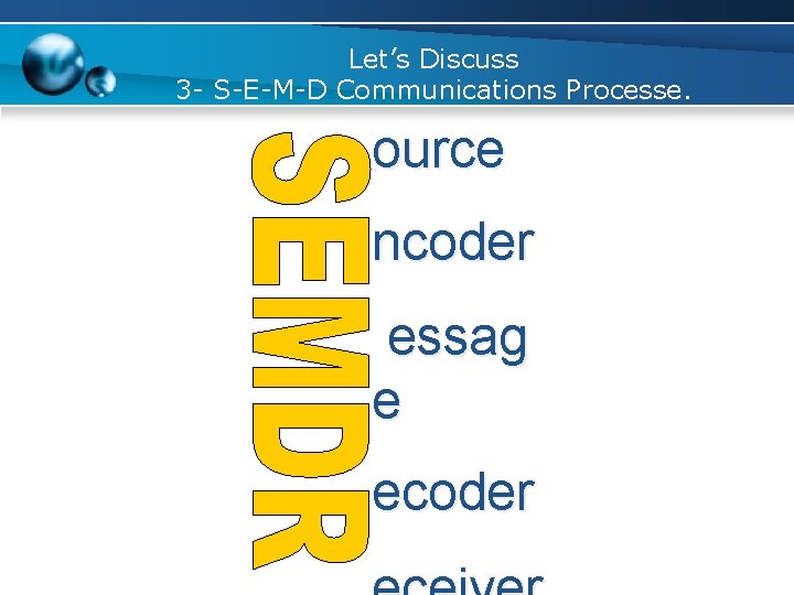 Let’s Discuss 3 - S-E-M-D Communications Processe. ource ncoder essag e ecoder 