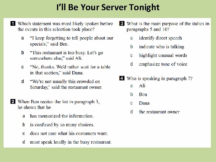 I’ll Be Your Server Tonight 